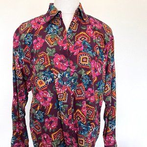 NWT 90's Funky Floral Aztec Long Sleeve Shirt - Size Medium - Ilio